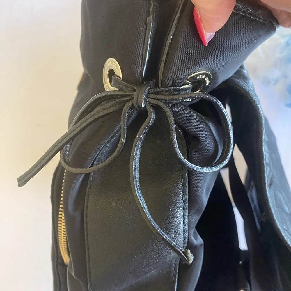 kate spade black nylon leather trim backpack